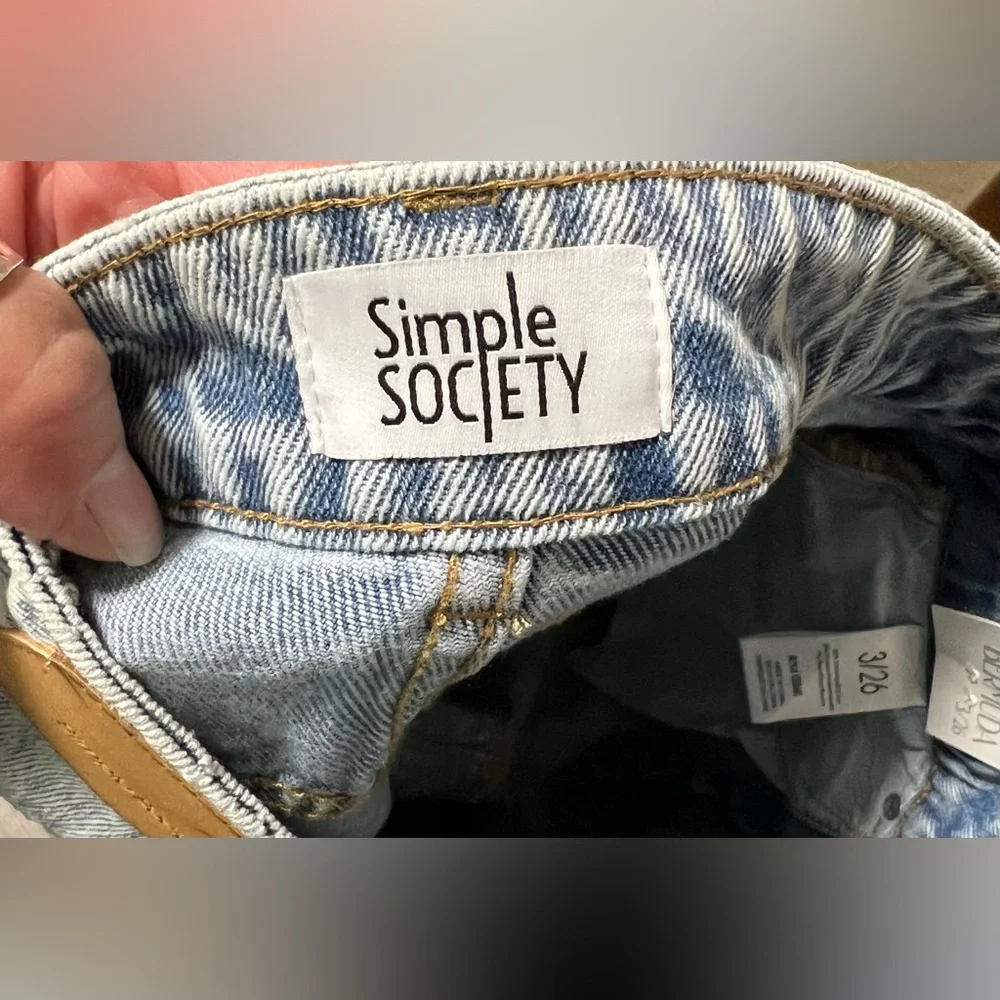 NWT Simple Society Baggy Bermuda Dad Jean Shorts Denim Distressed Summer Casual